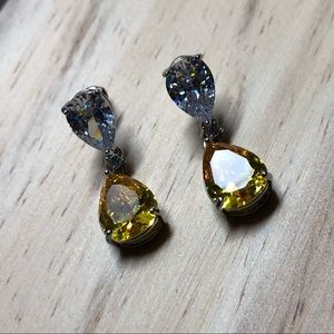 Double pear cut yellow/clear AAA CZ drop earrings